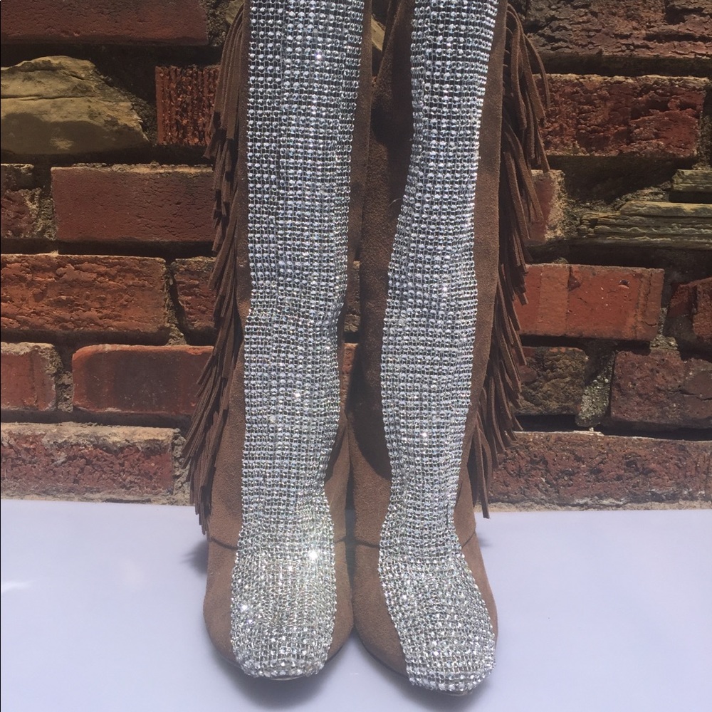 Suede fringe sparkle boots